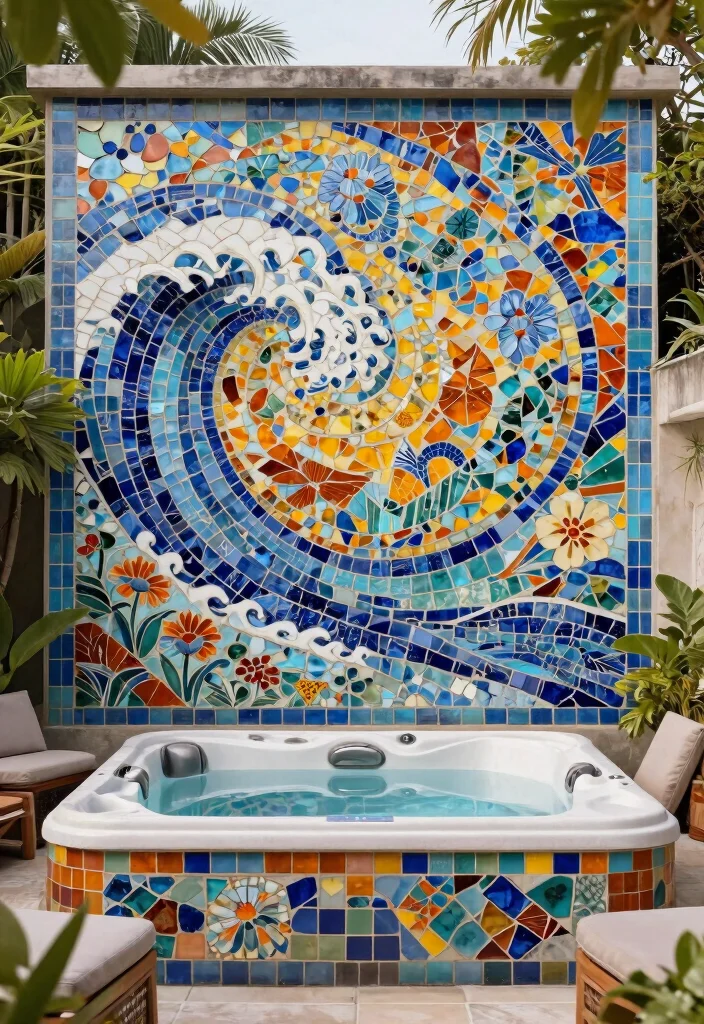 7 Unique Hot Tub Wall Ideas for Privacy & Wind Protection 47 7 Unique Hot Tub Wall Ideas for Privacy Wind Protection 7. Artistic Mosaic Walls 0