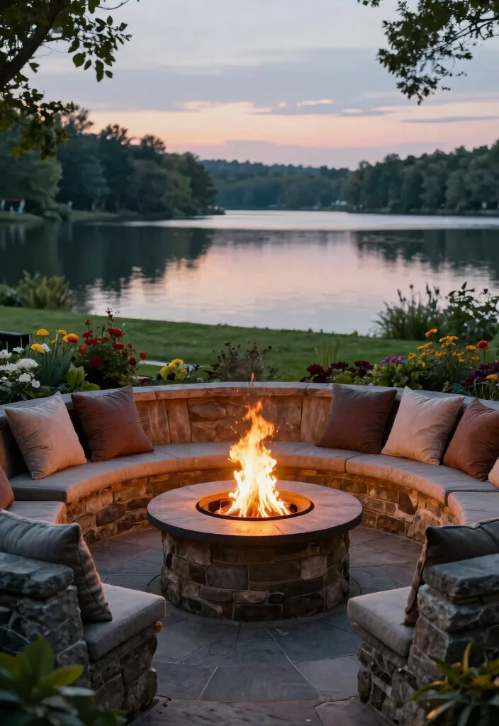8 Breathtaking Lakeside Fire Pit Ideas for Summer Nights 5. Fire Pit with Built In Seating 0