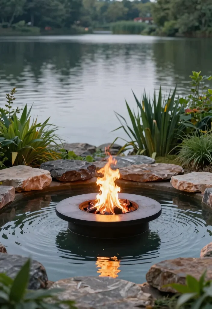 8 Breathtaking Lakeside Fire Pit Ideas for Summer Nights 6. Fire Pit with Water Feature 0