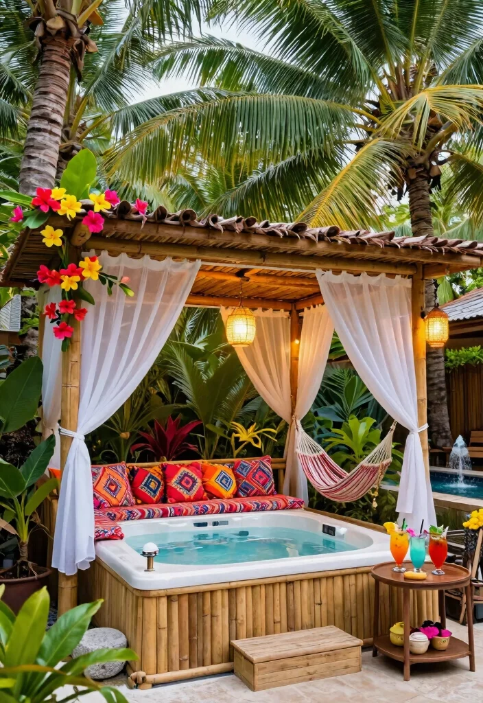 8 Chic Hot Tub Cabana Ideas for a Resort Experience 1. Tropical Oasis 0
