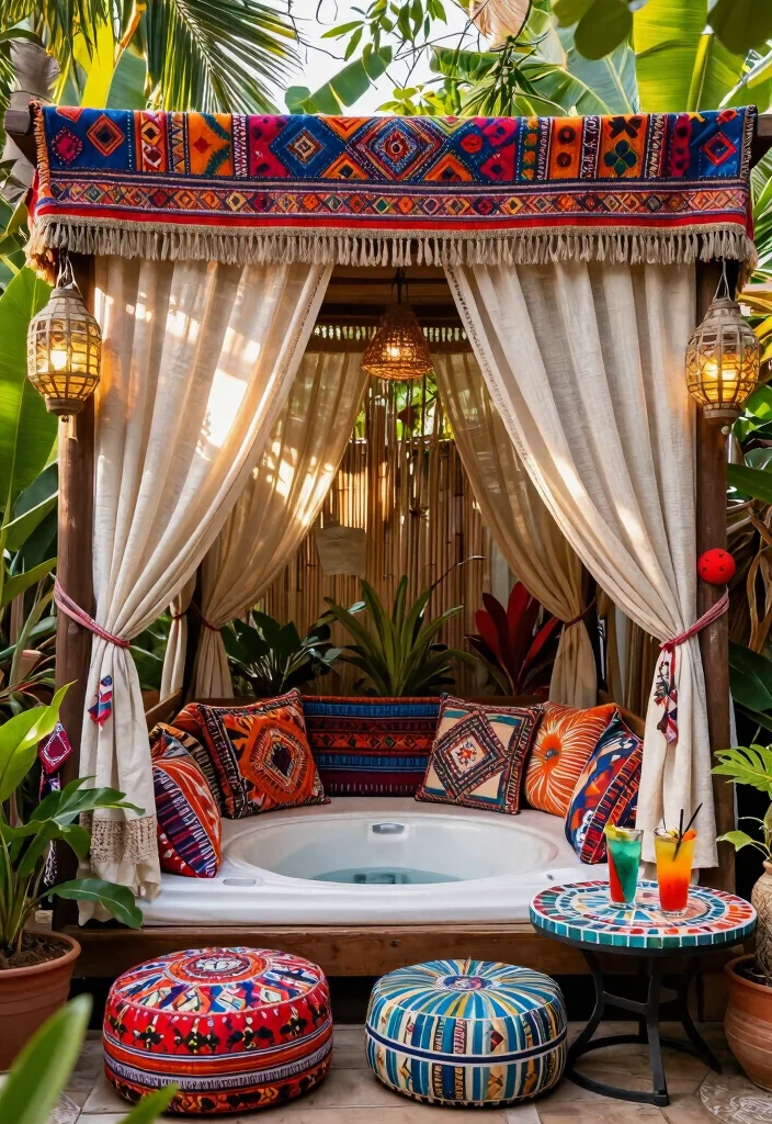 8 Chic Hot Tub Cabana Ideas for a Resort Experience 4. Bohemian Bliss 0