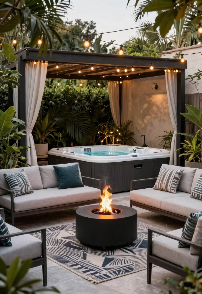 8 Chic Hot Tub Cabana Ideas for a Resort Experience 8. Stylish Outdoor Lounge 0