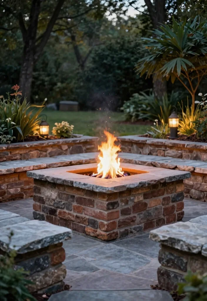 8 Classic Brick Fire Pit Ideas Cheap Easy DIY 4. Stone and Brick Hybrid Fire Pit 0