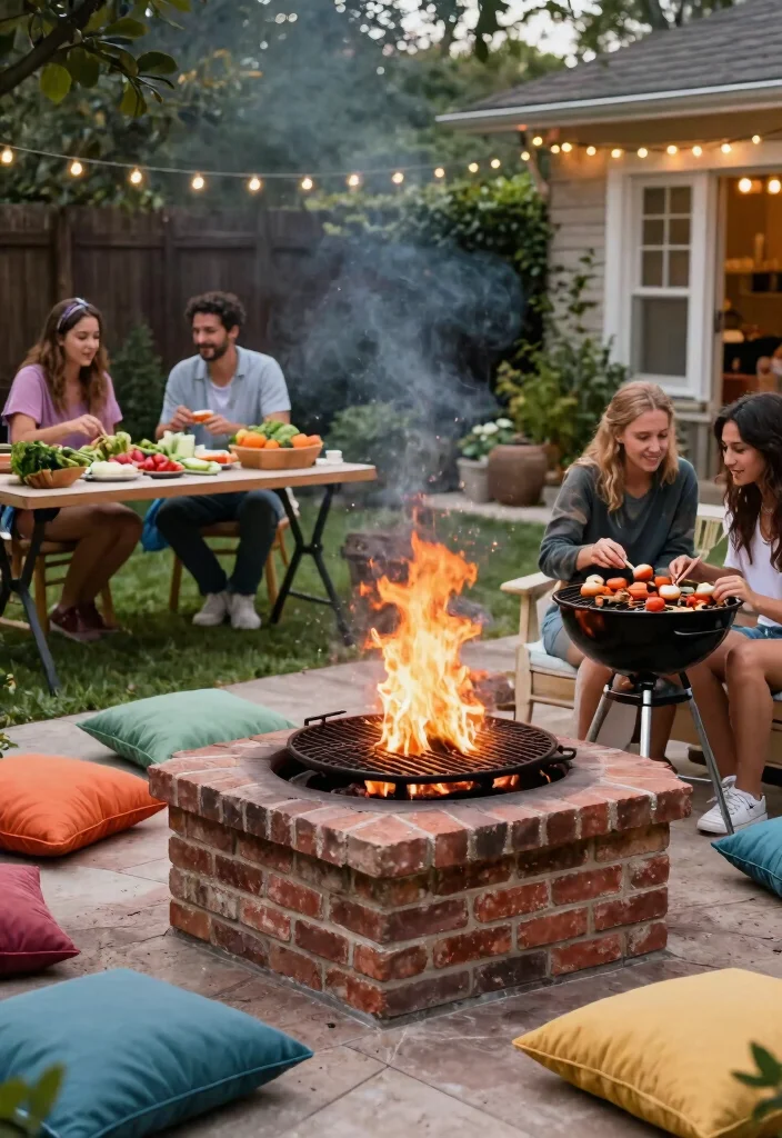 8 Classic Brick Fire Pit Ideas Cheap Easy DIY 6. Fire Pit with Grilling Feature 0