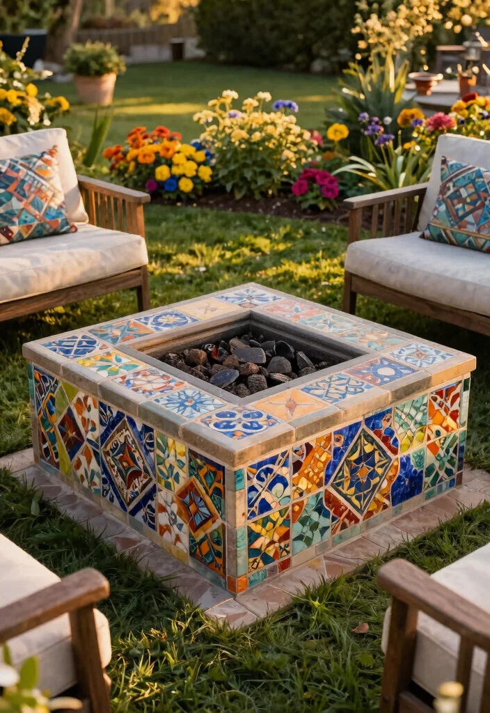 8 Contemporary Square Fire Pit Ideas Backyard Lovers Will Obsess Over 8. Elegant Tile Mosaic Square Fire Pit 0
