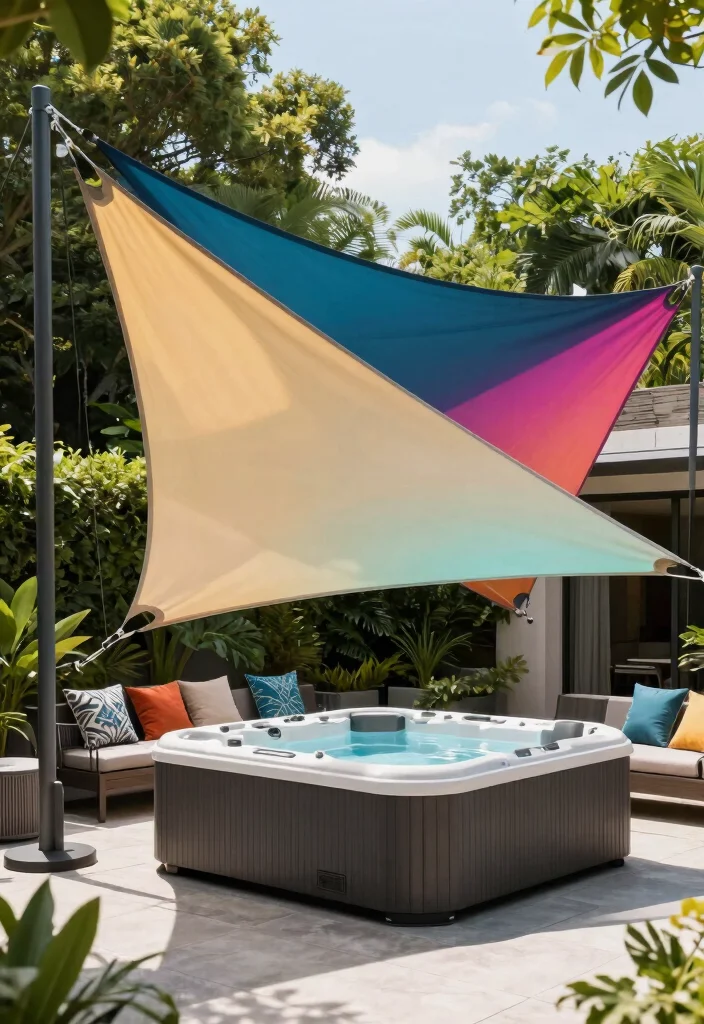 8 Cool Hot Tub Shade Ideas to Protect Your Skin 3. Retractable Shade Sail 0