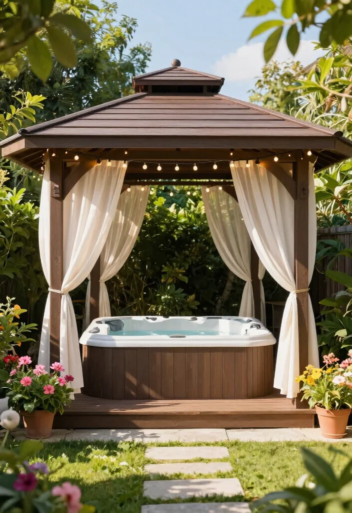 8 Cool Hot Tub Shade Ideas to Protect Your Skin 8. Stylish Gazebo 0
