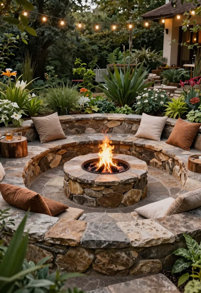 8 Cozy Fire Pit Seating Ideas for Large Groups 1 8 Cozy Fire Pit Seating Ideas for Large Groups 1. Circular Stone Seating 0