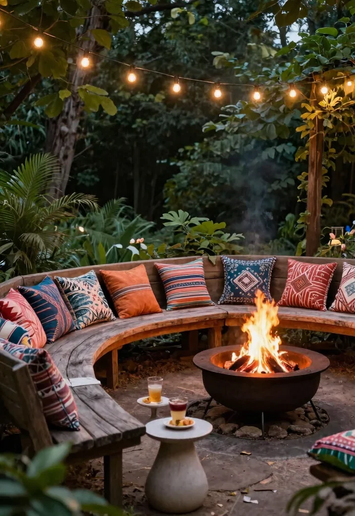 8 Cozy Fire Pit Seating Ideas for Large Groups 12 8 Cozy Fire Pit Seating Ideas for Large Groups 2. Wooden Bench with Cushions 0