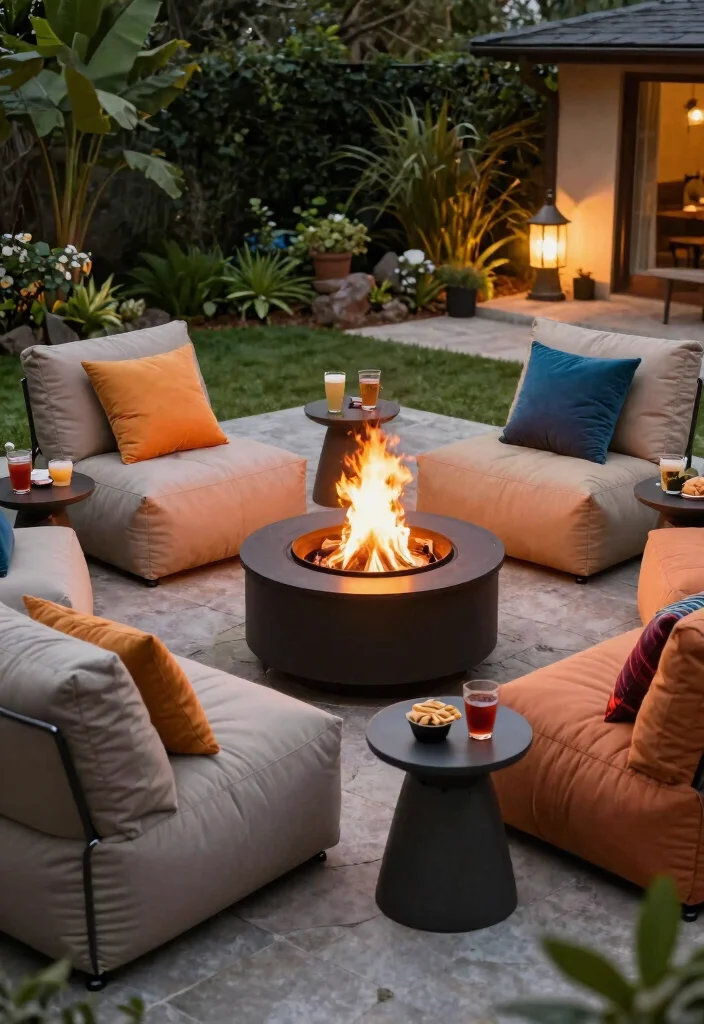 8 Cozy Fire Pit Seating Ideas for Large Groups 23 8 Cozy Fire Pit Seating Ideas for Large Groups 3. Lounge Chairs with Side Tables 0