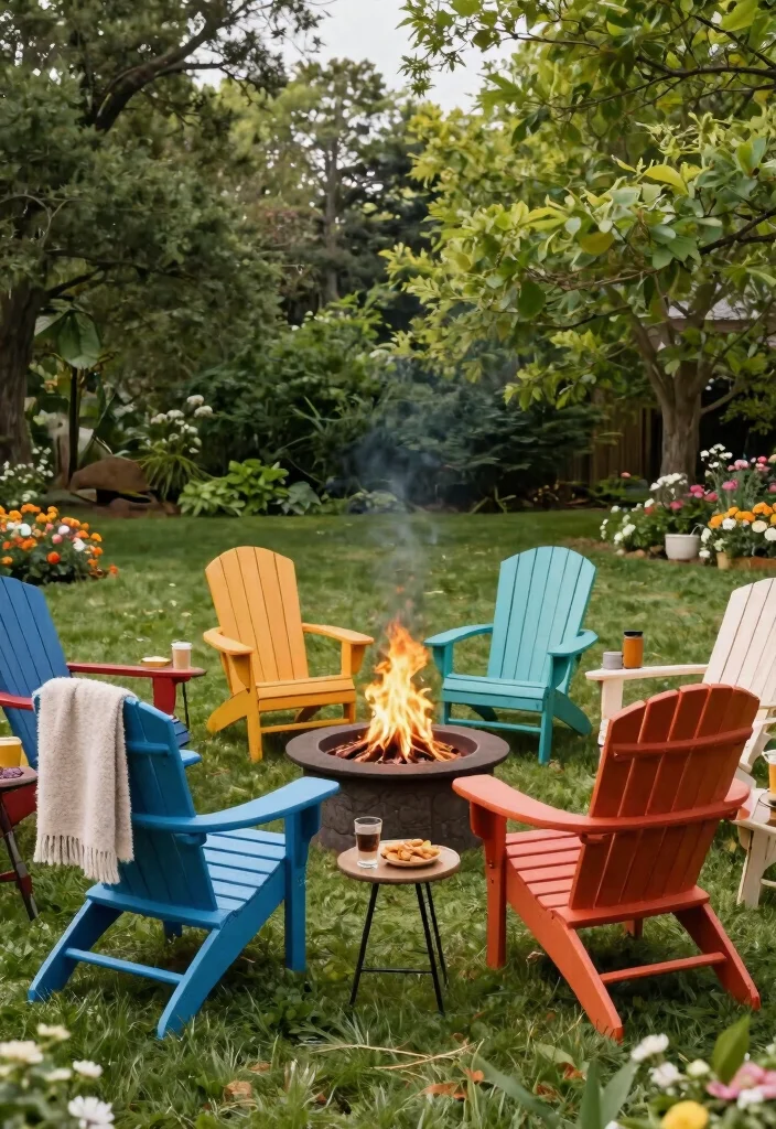 8 Cozy Fire Pit Seating Ideas for Large Groups 24 8 Cozy Fire Pit Seating Ideas for Large Groups 4. Adirondack Chairs 0