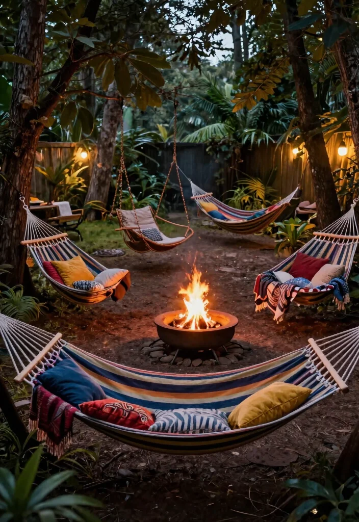8 Cozy Fire Pit Seating Ideas for Large Groups 35 8 Cozy Fire Pit Seating Ideas for Large Groups 5. Hammocks or Hanging Chairs 0