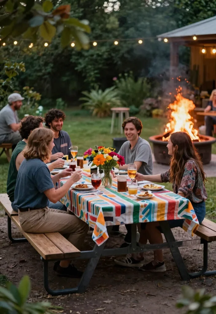 8 Cozy Fire Pit Seating Ideas for Large Groups 47 8 Cozy Fire Pit Seating Ideas for Large Groups 7. Picnic Table with Benches 0