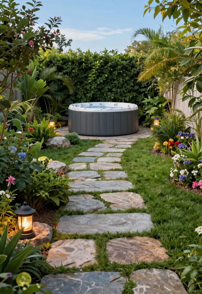 8 Creative Blow Up Hot Tub Surround Ideas DIY Focus 1. Natural Stone Pathway 0