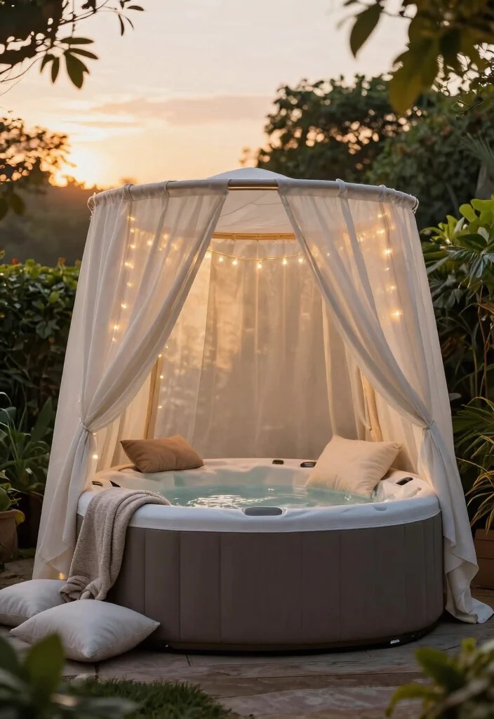 8 Creative Blow Up Hot Tub Surround Ideas DIY Focus 2. Cozy Canopy Retreat 0