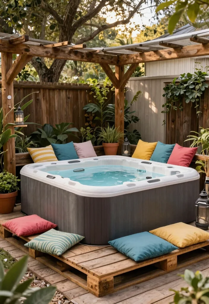 8 Creative Blow Up Hot Tub Surround Ideas DIY Focus 3. Wooden Pallet Deck 0