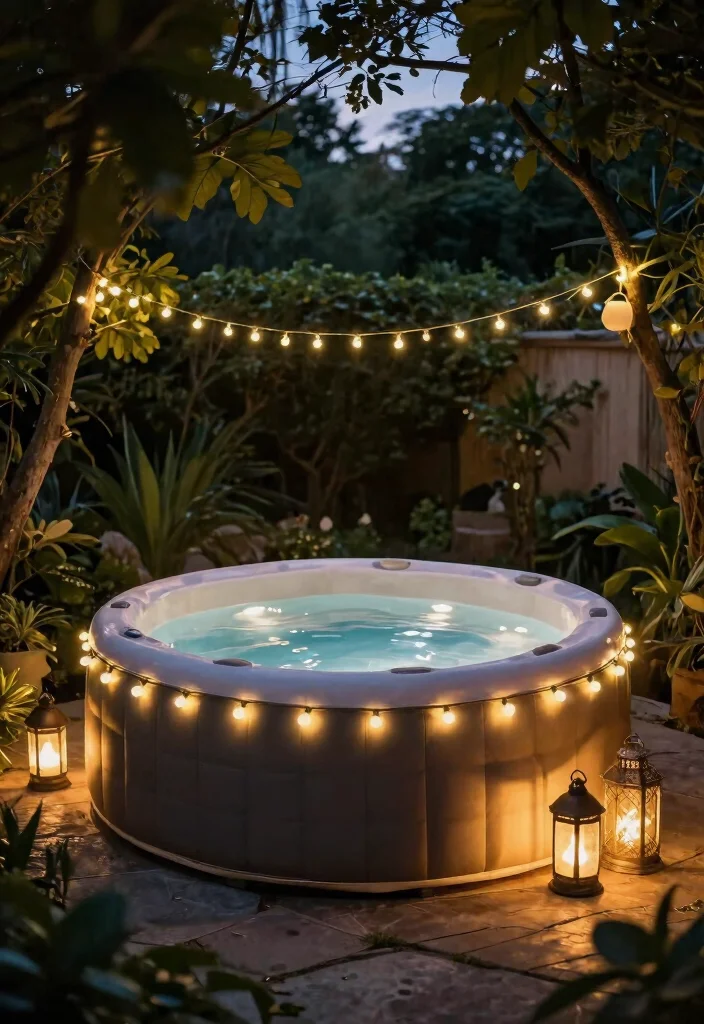 8 Creative Blow Up Hot Tub Surround Ideas DIY Focus 6. String Lights and Lanterns 0