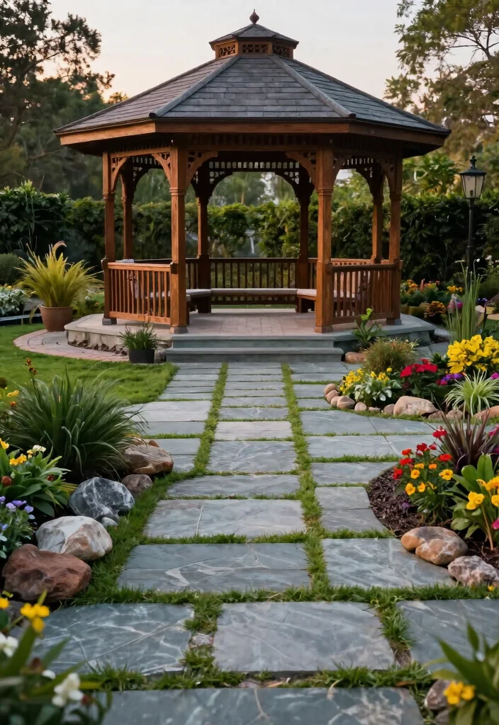 8 Durable Gazebo Platform Ideas from Wood to Stone 2. Stone Pavers Elegance Meets Durability 0