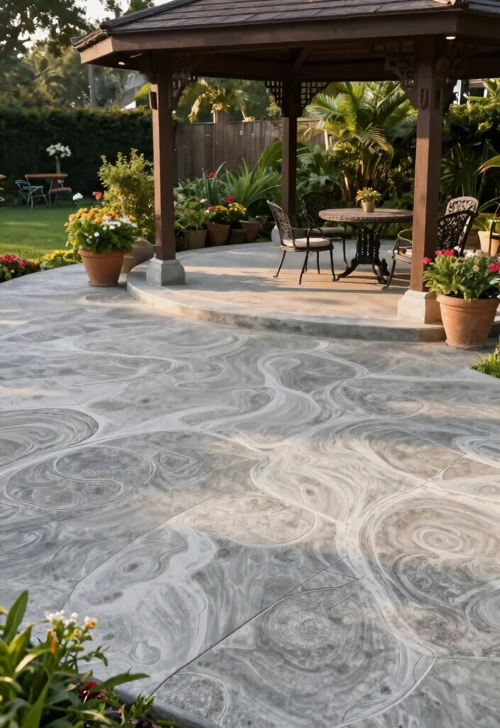 8 Durable Gazebo Platform Ideas from Wood to Stone 5. Stamped Concrete Creativity Meets Functionality 0