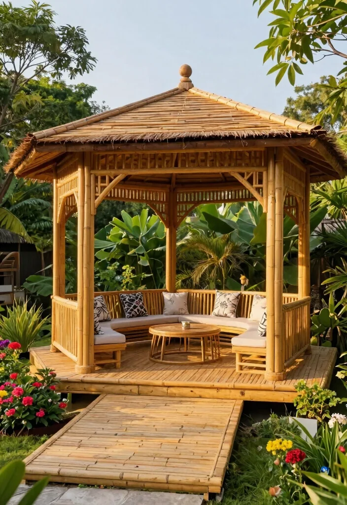 8 Durable Gazebo Platform Ideas from Wood to Stone 6. Eco Friendly Bamboo Decking Sustainable Luxury 0