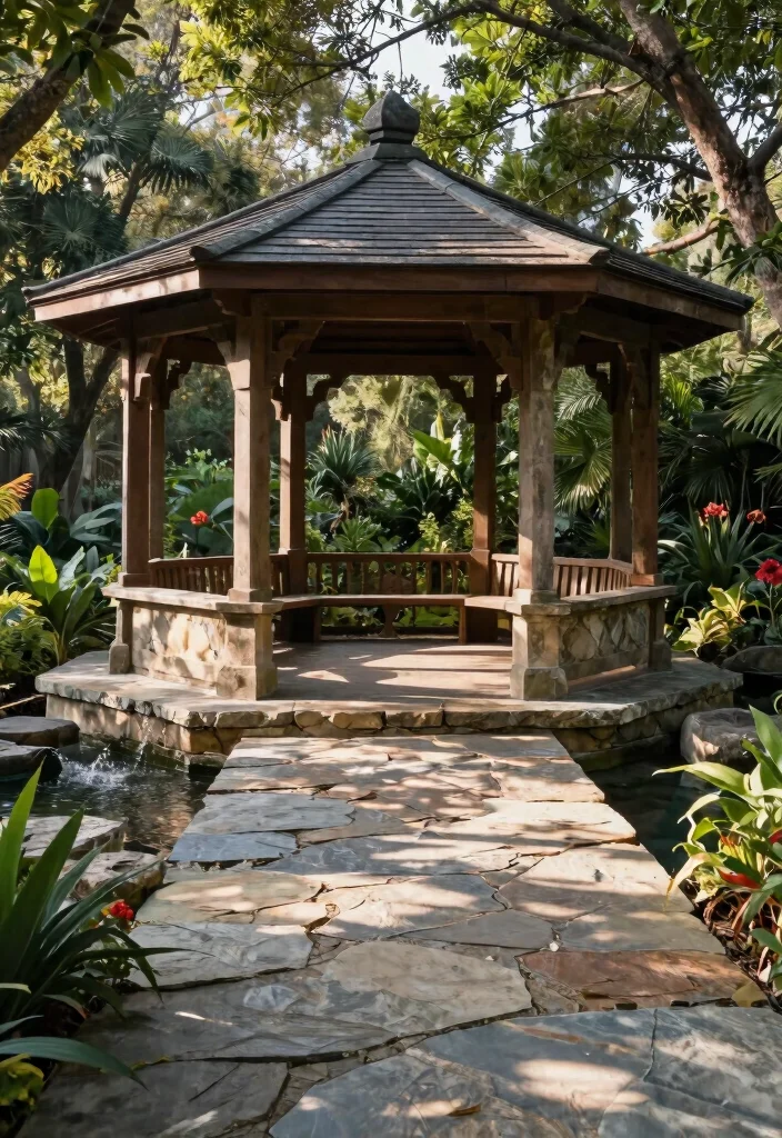 8 Durable Gazebo Platform Ideas from Wood to Stone 8. Natural Stone Slabs Timeless Elegance 0