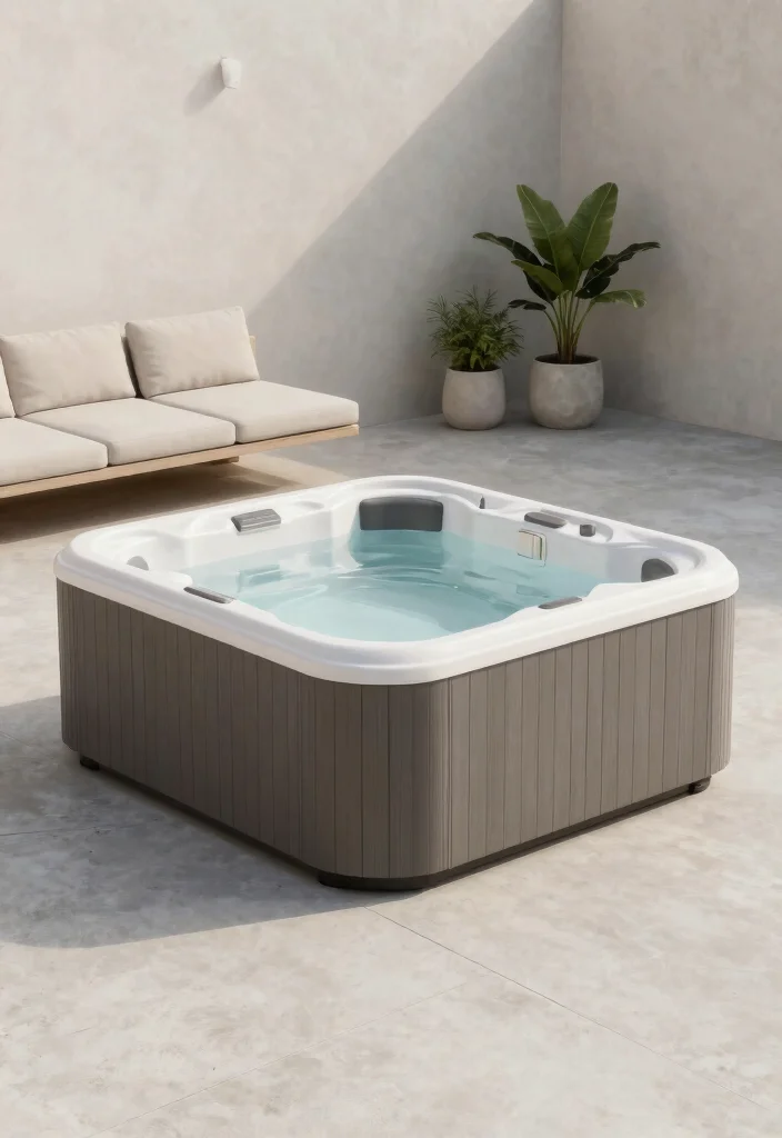 8 Practical Hot Tub Concepts for Concrete Backyard Patios 6. Minimalist Hot Tub Design 0