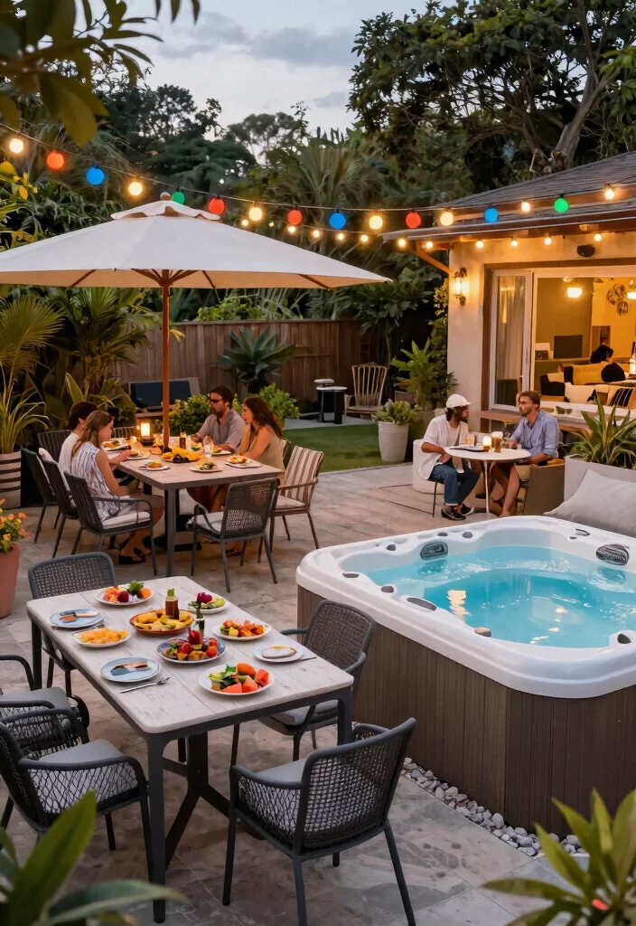 8 Practical Hot Tub Concepts for Concrete Backyard Patios 7. Multi Purpose Hot Tub Area 0