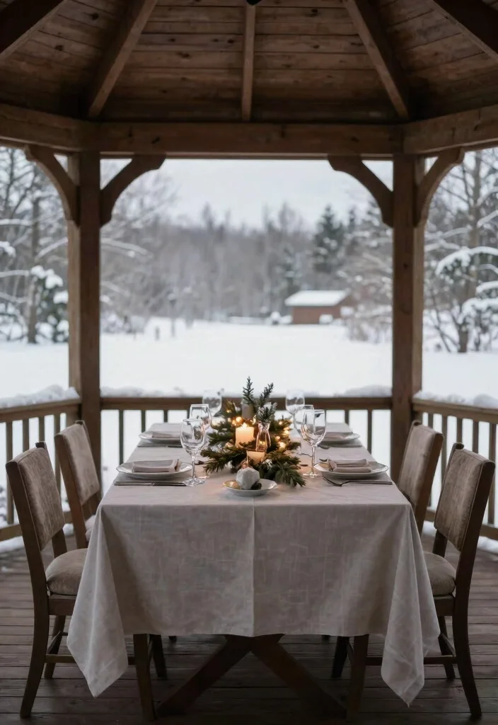 8 Private Closed In Gazebo Ideas for Winter Use 37 8 Private Closed In Gazebo Ideas for Winter Use 7. Warmth of Winter Dining 0