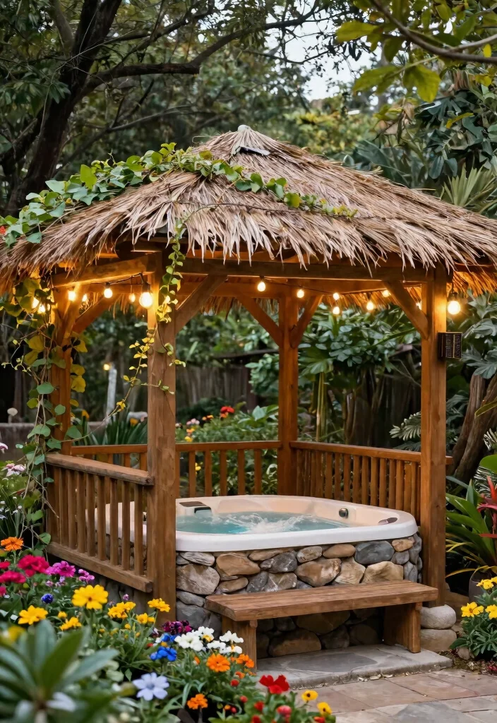 8 Relaxing Spa Gazebo Ideas to House Your Hot Tub 1. Rustic Wooden Charm 0