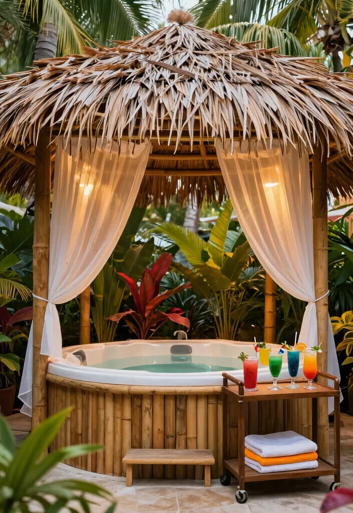 8 Relaxing Spa Gazebo Ideas to House Your Hot Tub 3. Tropical Oasis 0