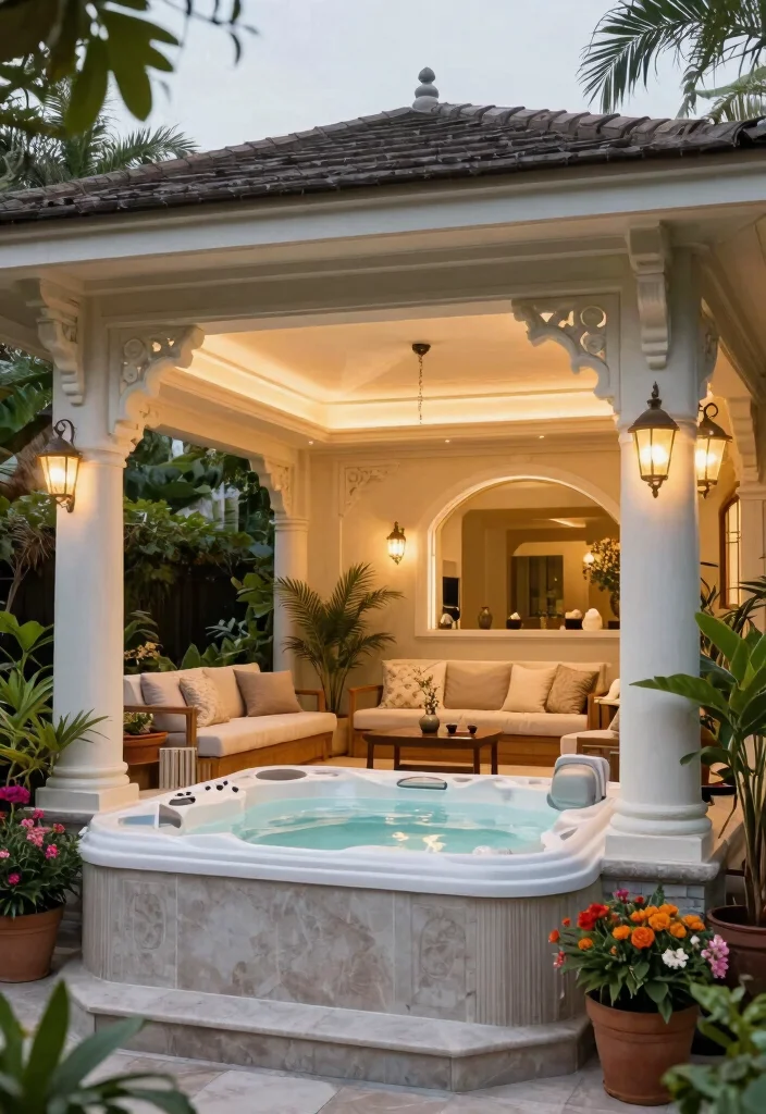 8 Relaxing Spa Gazebo Ideas to House Your Hot Tub 4. Elegant Pavilion 0