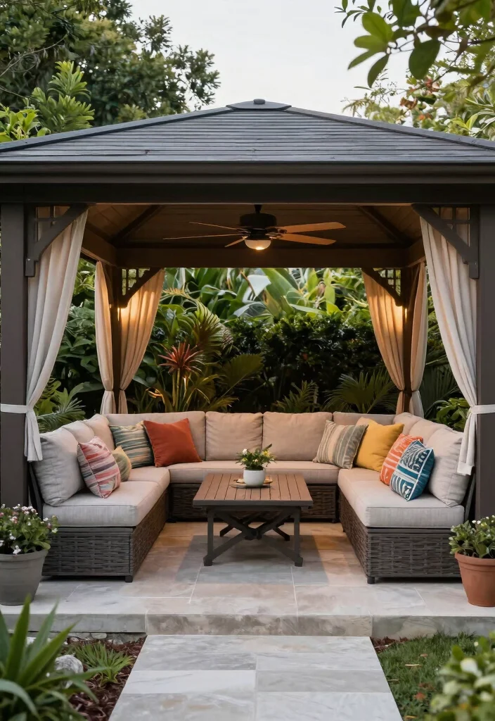 8 Relaxing Spa Gazebo Ideas to House Your Hot Tub 7. Customizable Outdoor Living Room 0