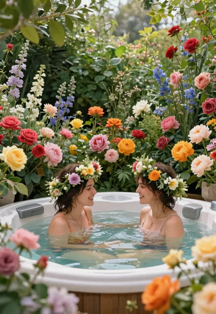 8 Romantic Hot Tub Photoshoot Ideas for Couples 2. Floral Paradise 0