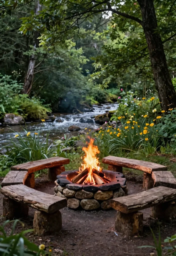 8 Rustic Rock Fire Pit Concepts for a Mountain Home Vibe 8. Fire Pit Surrounded by Nature 0