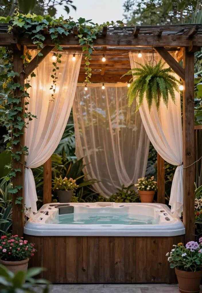 8 Shielding Hot Tub Canopy Ideas for Sun & Rain 12 8 Shielding Hot Tub Canopy Ideas for Sun Rain 2. Rustic Wooden Pergola 0