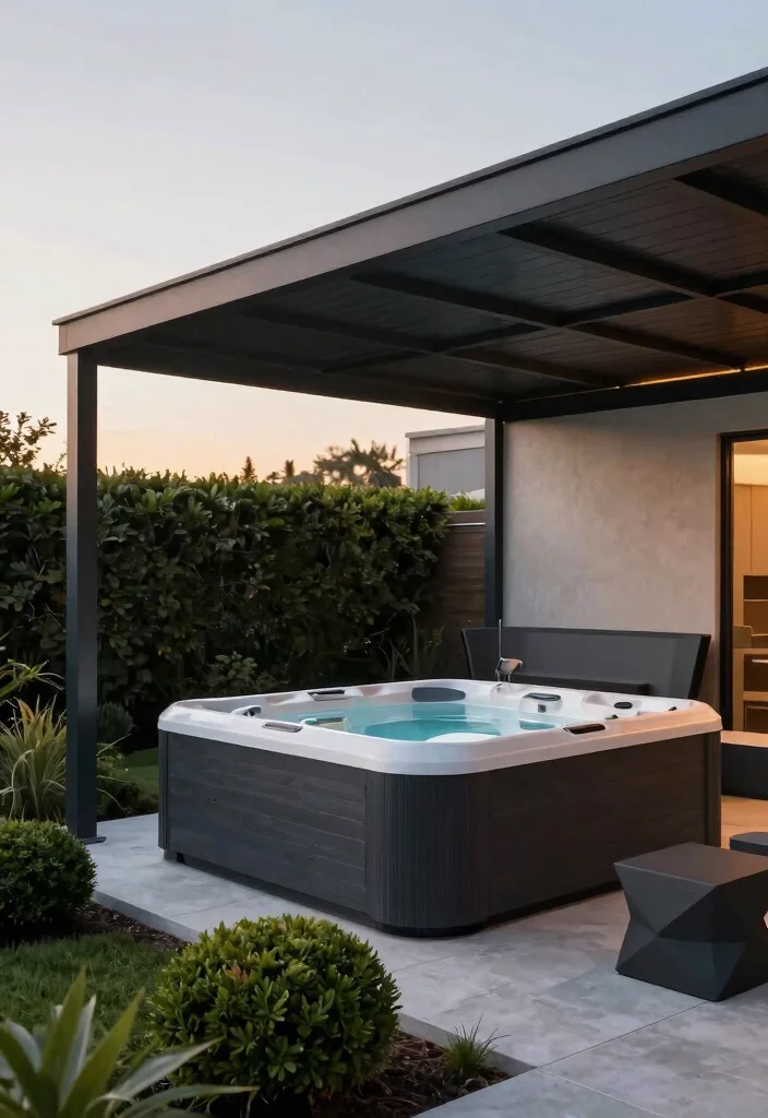8 Shielding Hot Tub Canopy Ideas for Sun & Rain 34 8 Shielding Hot Tub Canopy Ideas for Sun Rain 4. Modern Shed Roof Canopy 0