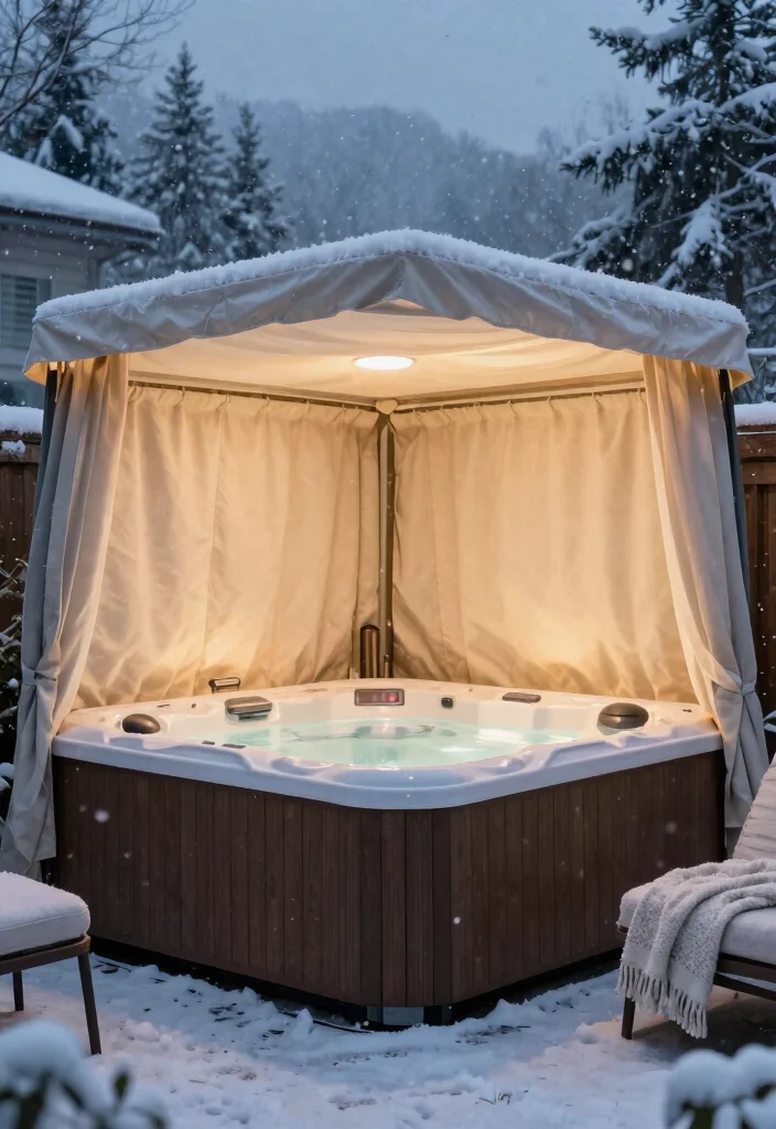 8 Shielding Hot Tub Canopy Ideas for Sun & Rain 48 8 Shielding Hot Tub Canopy Ideas for Sun Rain 8. Canopy with Integrated Heating 0