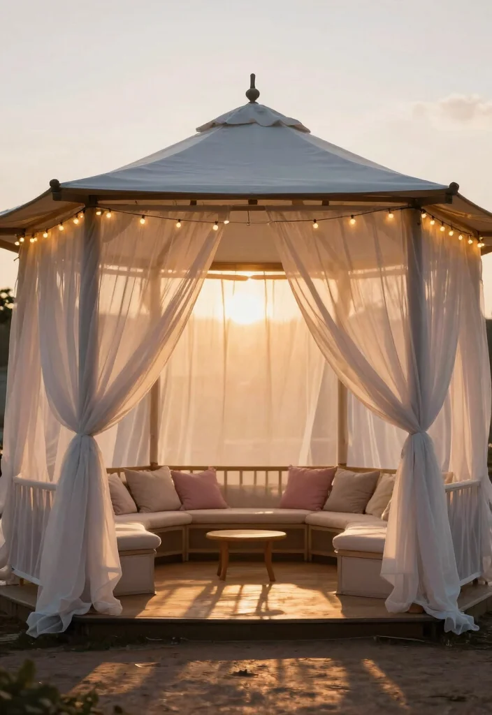 8 Stylish Gazebo Side Panel Ideas for Sun & Privacy 12 8 Stylish Gazebo Side Panel Ideas for Sun Privacy 2. Sheer Curtains for an Ethereal Feel 0