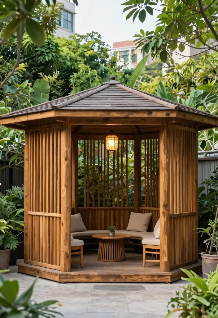 8 Stylish Gazebo Side Panel Ideas for Sun & Privacy 36 8 Stylish Gazebo Side Panel Ideas for Sun Privacy 6. Wooden Slat Panels for a Cozy Cabin Feel 0