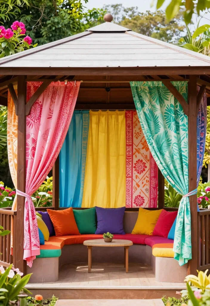 8 Stylish Gazebo Side Panel Ideas for Sun & Privacy 47 8 Stylish Gazebo Side Panel Ideas for Sun Privacy 7. Fabric Panels for Color and Texture 0