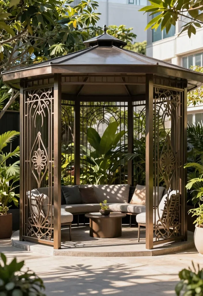 8 Stylish Gazebo Side Panel Ideas for Sun & Privacy 58 8 Stylish Gazebo Side Panel Ideas for Sun Privacy 8. Metal Screens for Industrial Flair 0