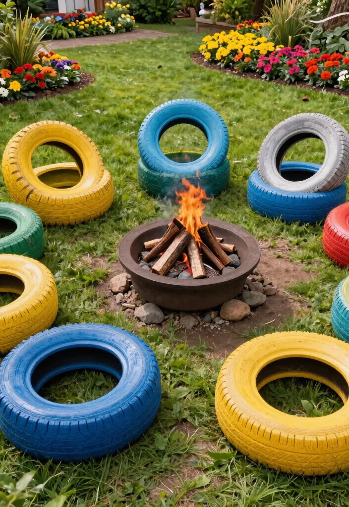 8 Trendy Fire Pit Chair Ideas for Maximum Relaxation 3. Upcycled Tire Chairs 0
