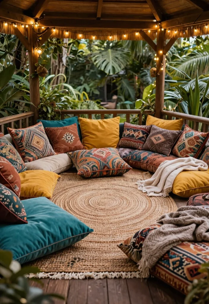 9 Chic Boho Gazebo Ideas for a Relaxed Zen Vibe 1. Cozy Cushion Paradise 0
