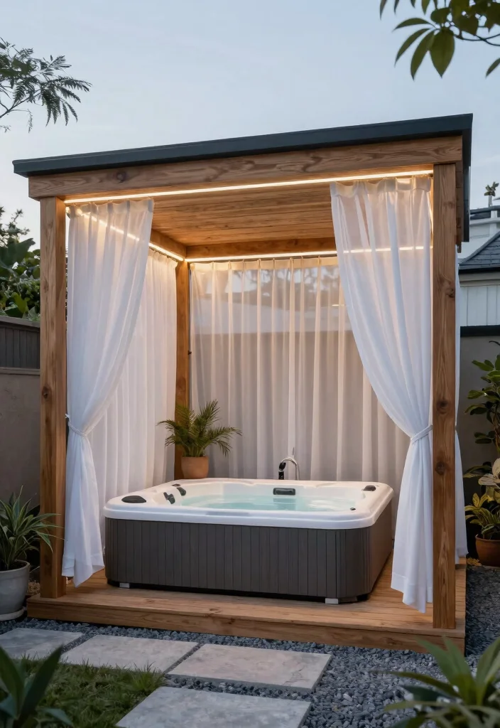 9 Chic Hot Tub Pergola Ideas with Built in Privacy Walls 1. Minimalist Modern Pergola 0