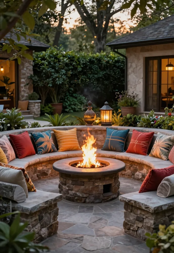 9 Chic Patio Fire Pit Ideas to Create a Warm Gathering Spot 3. Fire Pit with Built in Seating 0