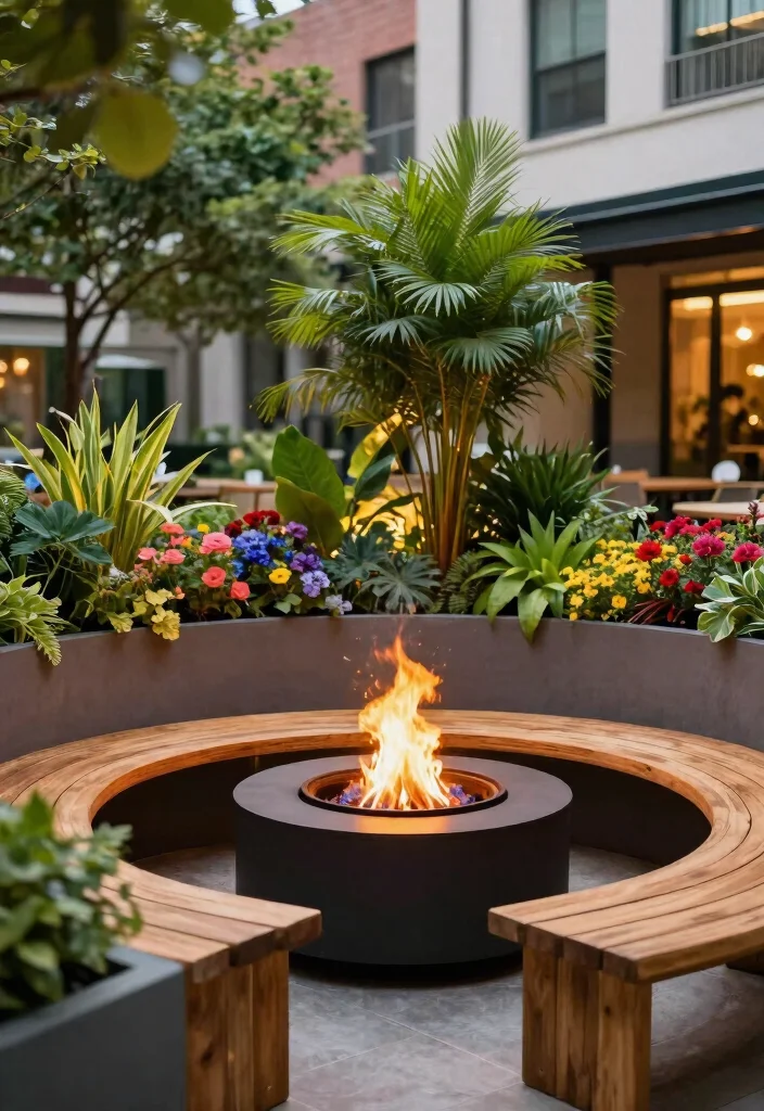 9 Chic Patio Fire Pit Ideas to Create a Warm Gathering Spot 7. Fire Pit Surrounded by Planters 0
