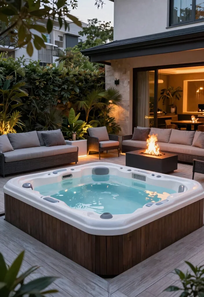 9 Chic Patio Fire Pit Ideas to Create a Warm Gathering Spot 8. Integrated Fire Pit and Hot Tub 0