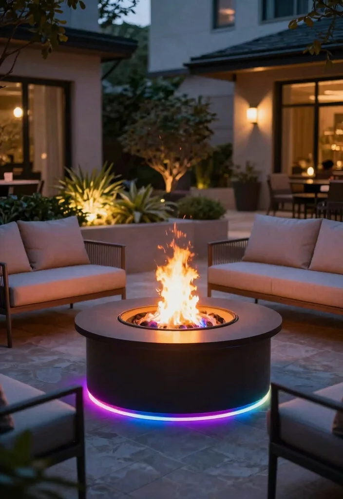 9 Chic Patio Fire Pit Ideas to Create a Warm Gathering Spot 9. Fire Pit with Mood Lighting 0