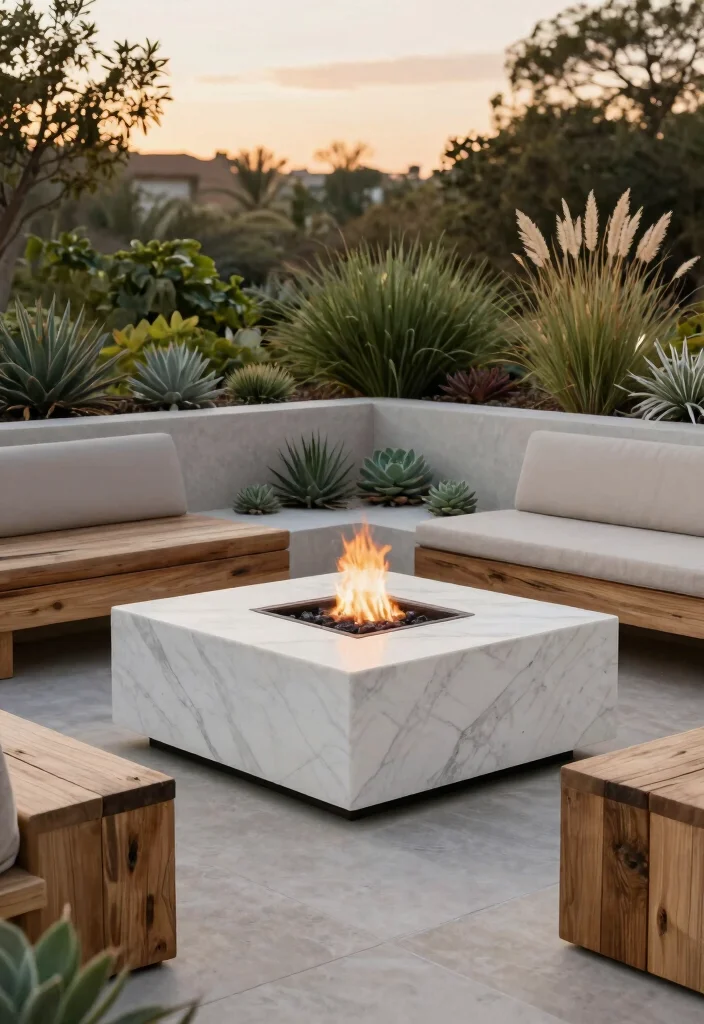 9 Clean Gas Fire Pit Ideas Backyard Owners Swear By 1. Minimalist Marble Gas Fire Pit 0