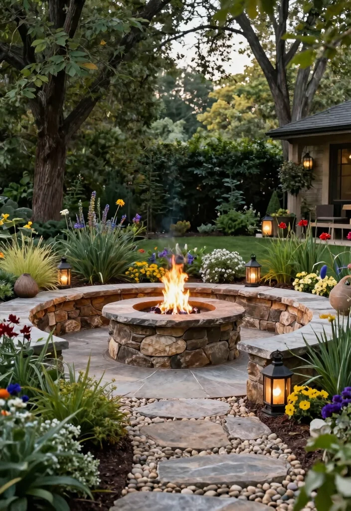 9 Clean Gas Fire Pit Ideas Backyard Owners Swear By 2. Rustic Stone Fire Pit with Natural Landscaping 0